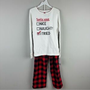 NWT Carter's White and Red Check Pajama Set Naughty or Nice sz 10